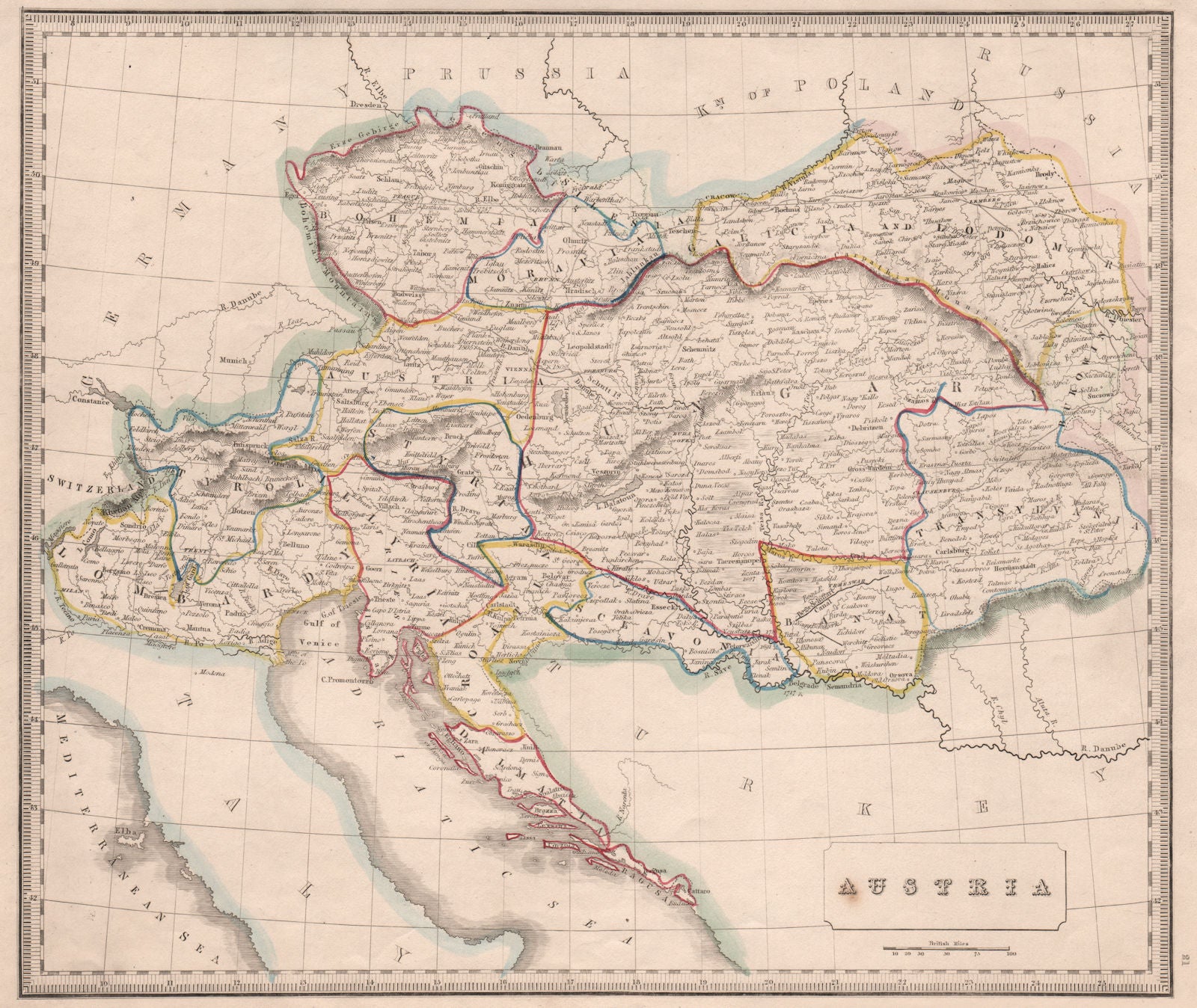 AUSTRIA. Provinces. Hungary Lombardy Bukowina Banat Dalmatia. JOHNSON 1850 map
